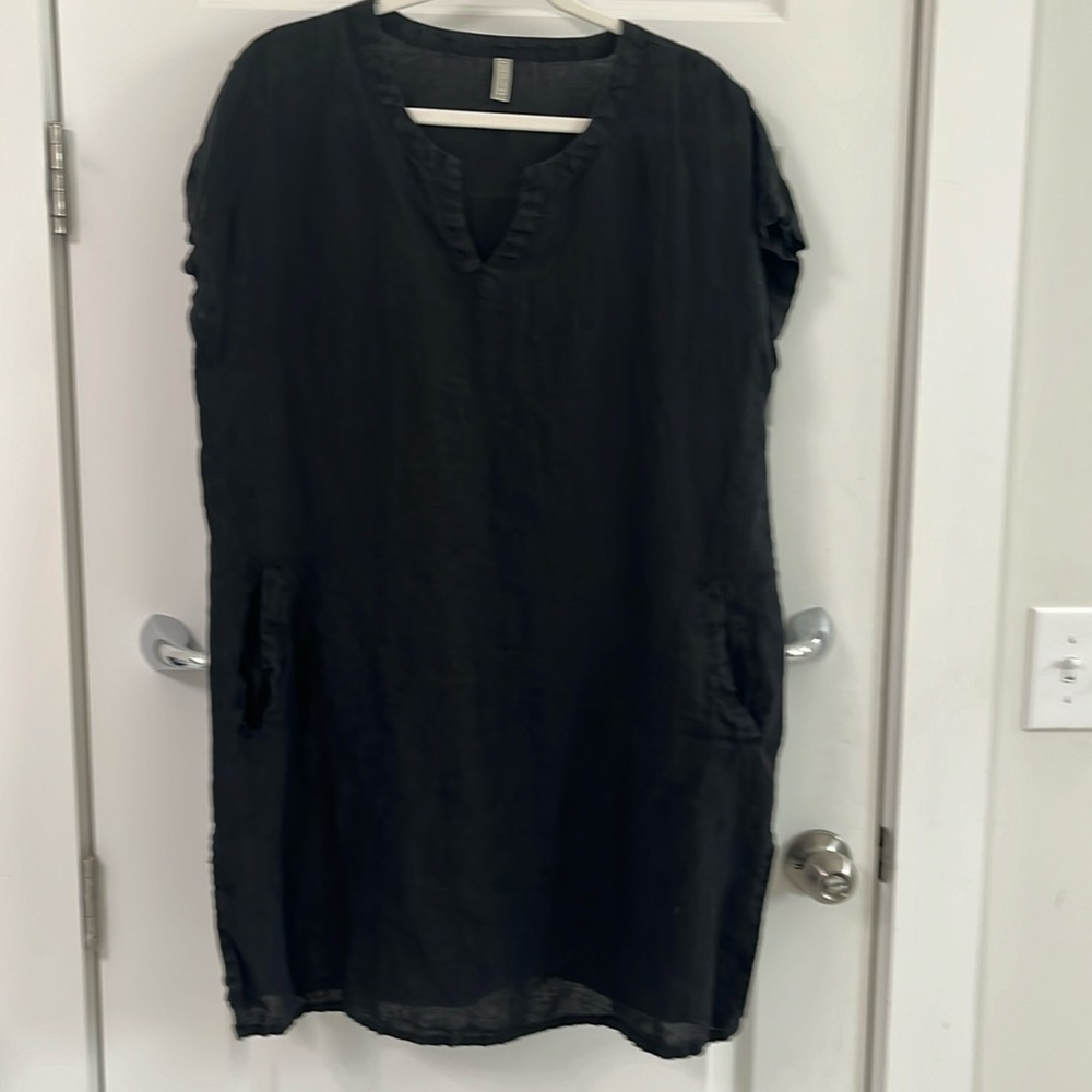 Embellish linen tunic dress/cover up with side pockets